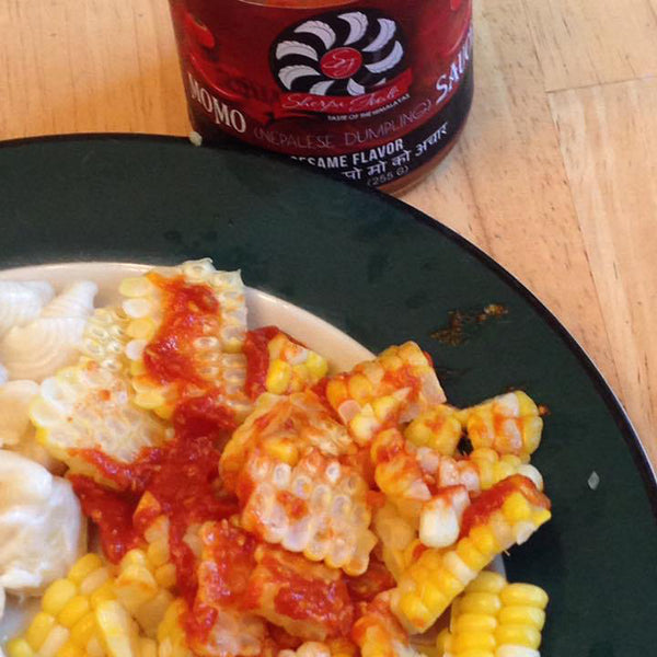 FRESH VERMONT SWEET CORN 🌽 WITH MOMO SAUCE 🌶🍅. TOTALLY DELICIOUS ADDITION TO VEGETABLES TOO!! - Scott W.